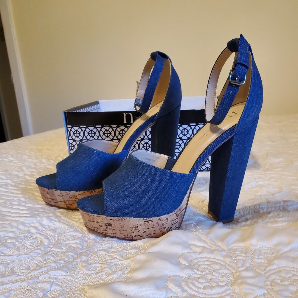 NICOLE MILLER DENIM PLATFORM HEELS SZ 9